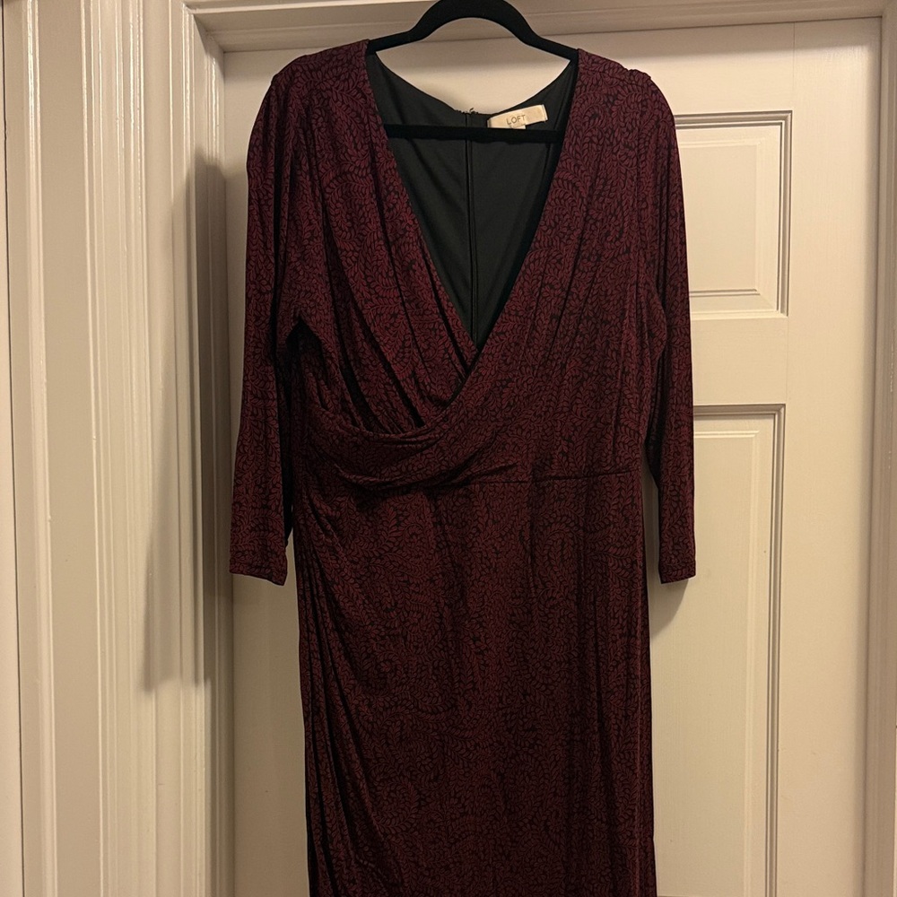 LOFT Burgundy Long Sleeve Dress - Picture 1 of 3